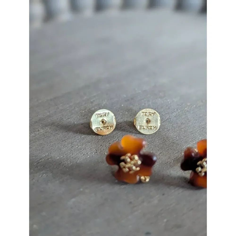 TORY BURCH Mini Tortoise Resin Clover Stud Earrings